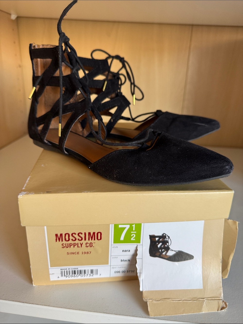 NWT Mossimo Supply Co. Nara Lace-Up Black Faux Suede Flats